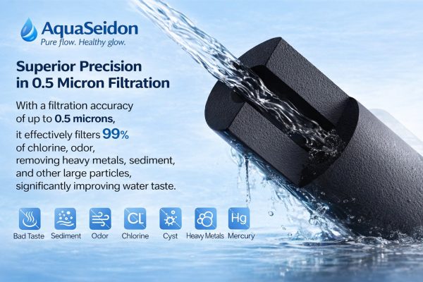 AquaSeidon AQ55515R undersink water filter installed under kitchen sink providing clean drinking water
